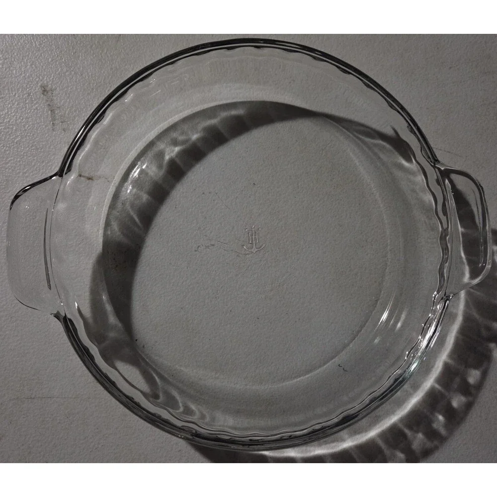 Vintage Anchor Hocking Clear Glass 9.5 Round Fluted Baking Dish Tab Handles 24cm